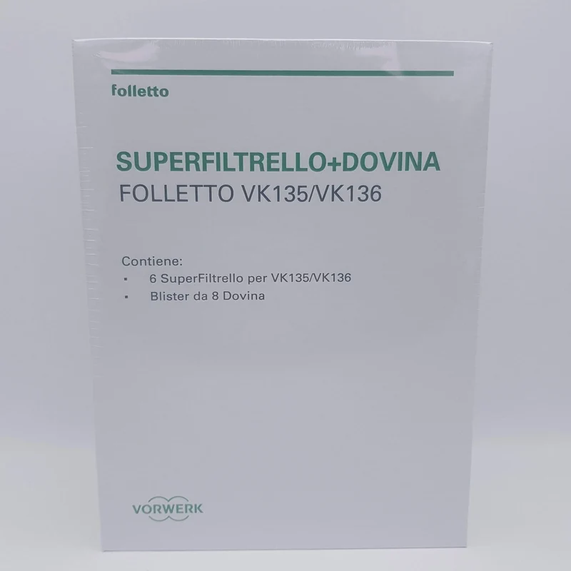 Confezione 6 sacchetti superfiltrello vk135/136+6 dovina Vorwerk Folletto