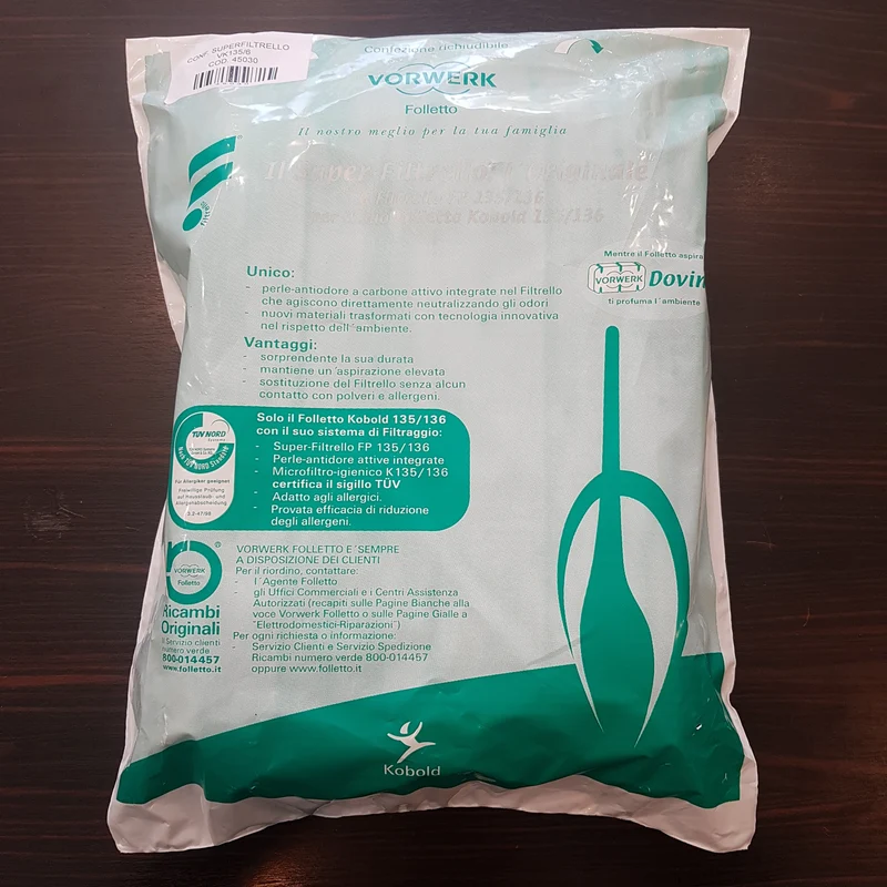 Confezione 6 sacchetti super filtrello vk135/6 Vorwerk Folletto