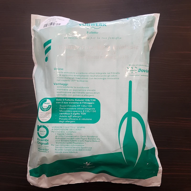 Confezione 6 sacchetti super filtrello vk135/6 Vorwerk Folletto