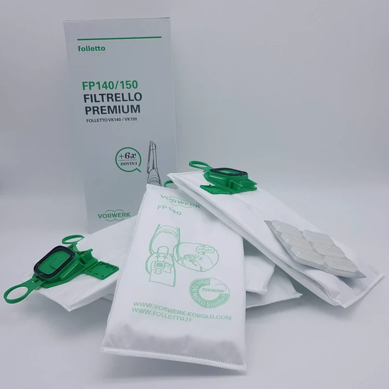 Confezione 6 sacchetti filtrello premium fp140 con dovina per vk140/vk150 Vorwerk Folletto
