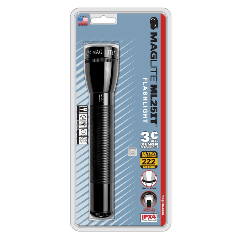 Maglite® ML25IT Classic 3C Glühbirnen-Taschenlampe – 222 Meter Leuchtweite, bis zu 3 Stunden und 15 Minuten Leuchtdauer & 63 Lumen