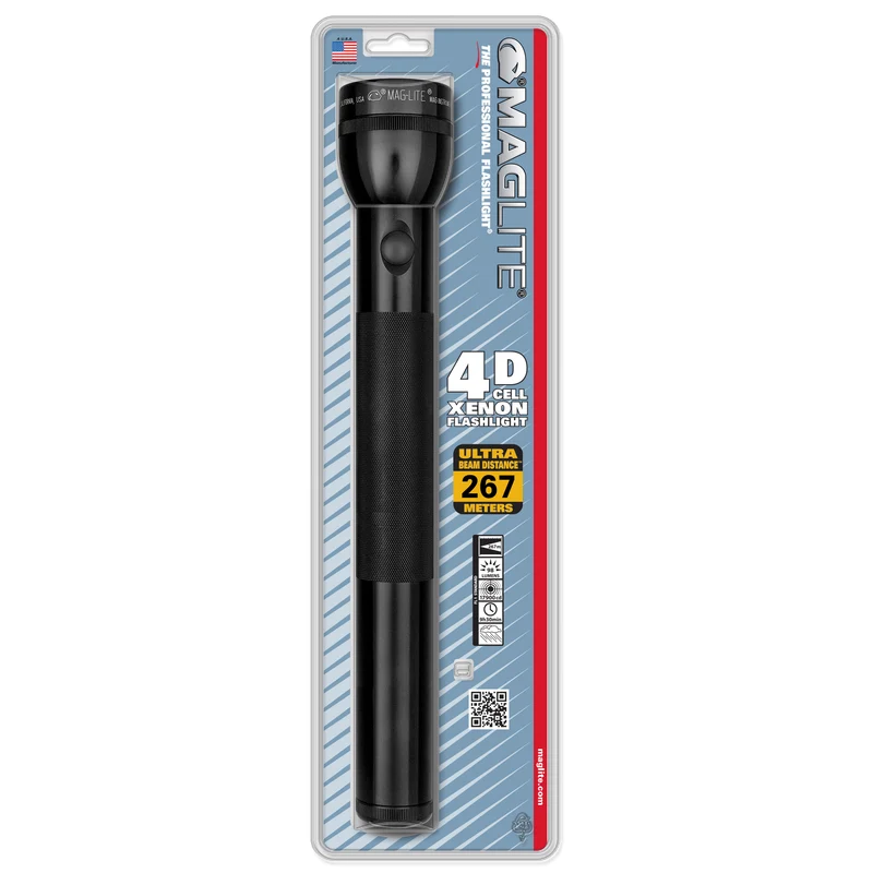 Maglite® Classic 4-Cell D Glühbirnen-Taschenlampe – 267 Meter Leuchtweite, bis zu 9 Stunden 35 Minuten Leuchtdauer & 98 Lumen