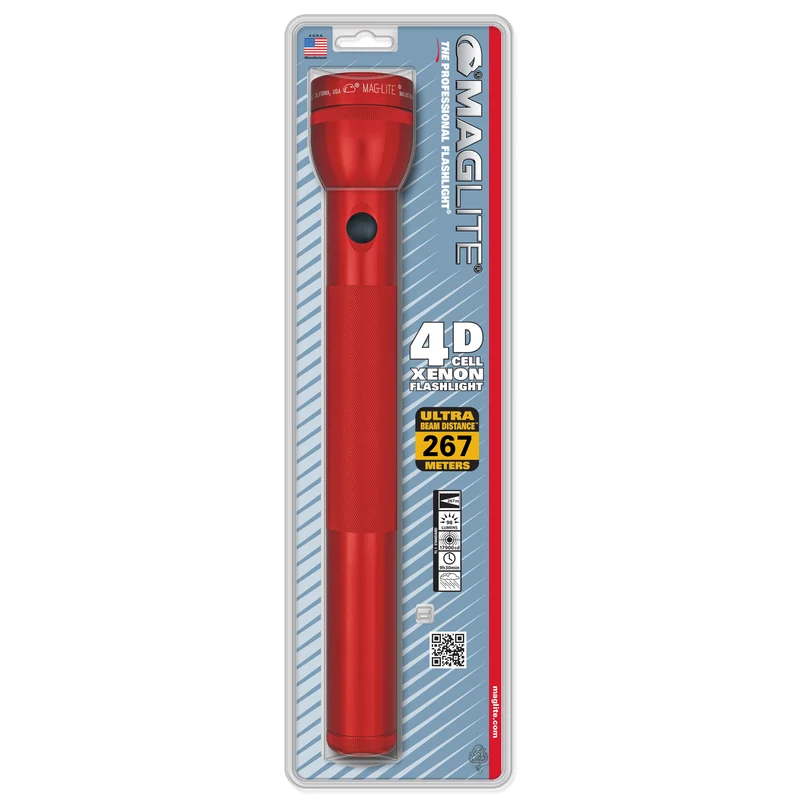 Maglite® Classic 4-Cell D Glühbirnen-Taschenlampe – 267 Meter Leuchtweite, bis zu 9 Stunden 35 Minuten Leuchtdauer & 98 Lumen