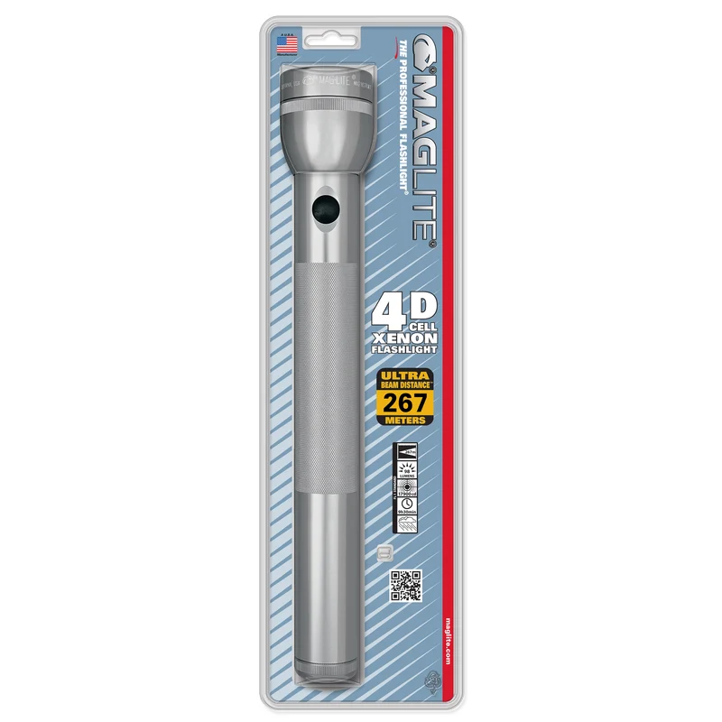 Maglite® Classic 4-Cell D Glühbirnen-Taschenlampe – 267 Meter Leuchtweite, bis zu 9 Stunden 35 Minuten Leuchtdauer & 98 Lumen