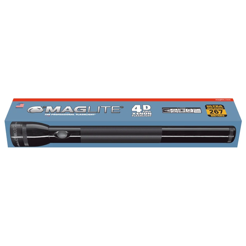 Maglite® Classic 4-Cell D Glühbirnen-Taschenlampe – 267 Meter Leuchtweite, bis zu 9 Stunden 35 Minuten Leuchtdauer & 98 Lumen
