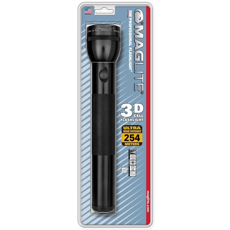 Maglite® Classic 3-Zellen D Glühbirnen-Taschenlampe – 269 Meter Leuchtweite, bis zu 9 Stunden und 28 Minuten Laufzeit & 60 Lumen