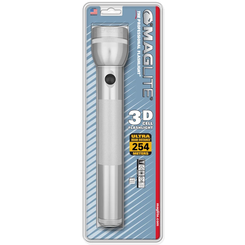 Maglite® Classic 3-Zellen D Glühbirnen-Taschenlampe – 269 Meter Leuchtweite, bis zu 9 Stunden und 28 Minuten Laufzeit & 60 Lumen