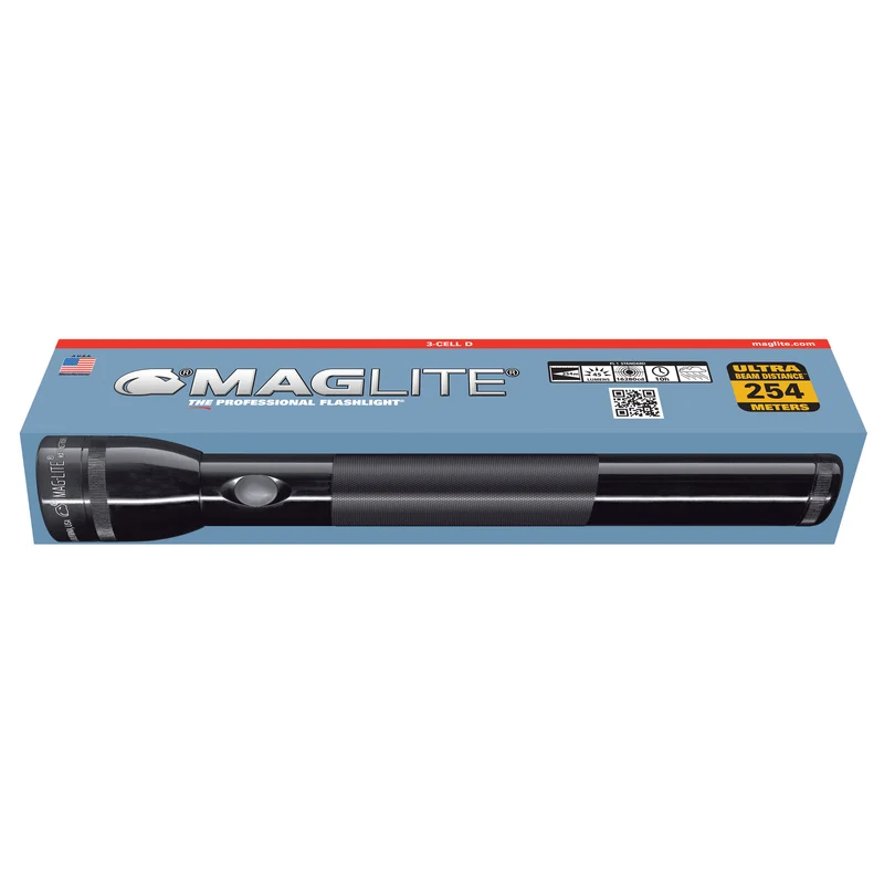 Maglite® Classic 3-Zellen D Glühbirnen-Taschenlampe – 269 Meter Leuchtweite, bis zu 9 Stunden und 28 Minuten Laufzeit & 60 Lumen