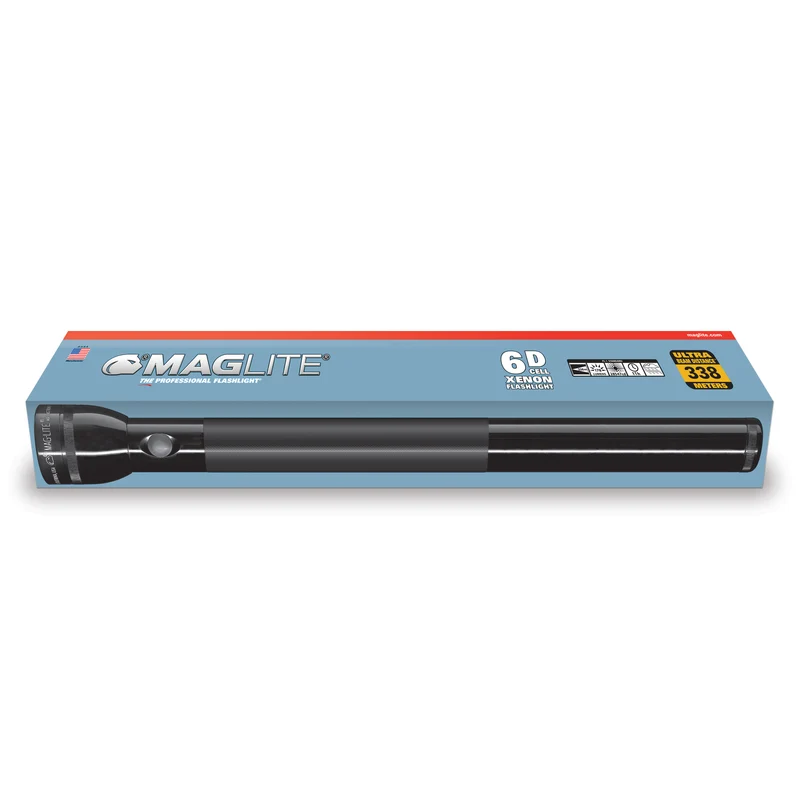 Maglite® Classic 6-D-Zellen Glühbirnen-Taschenlampe – 338 Meter Leuchtweite, bis zu 11 Stunden und 9 Minuten Leuchtdauer & 178 Lumen