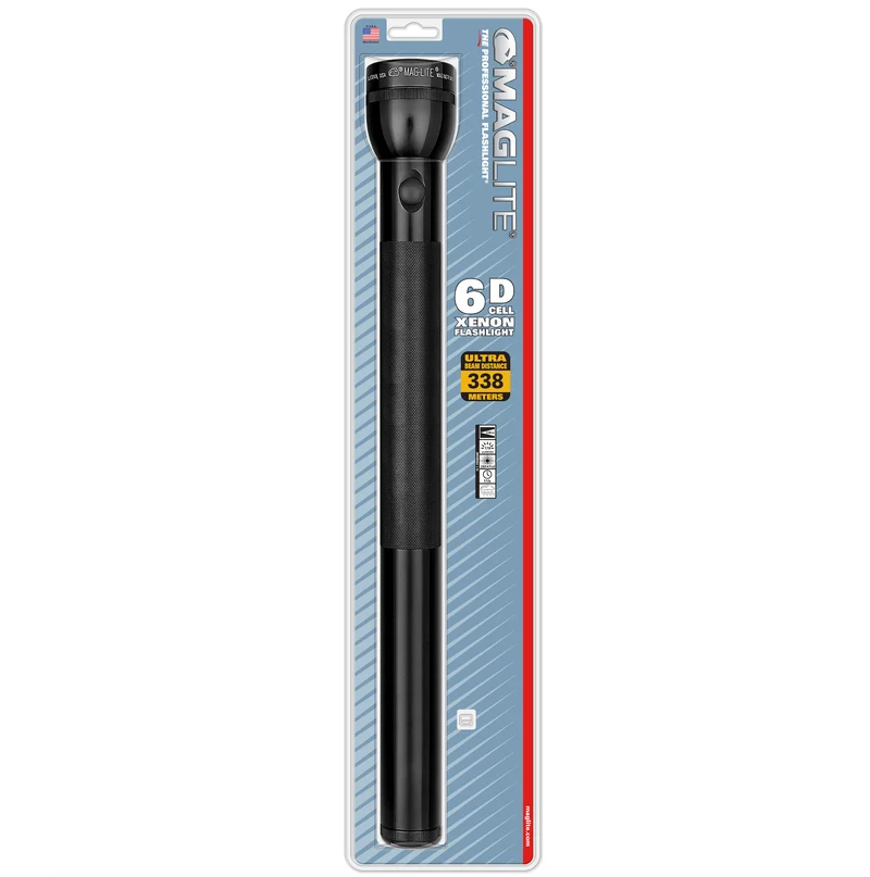 Maglite® Classic 6-D-Zellen Glühbirnen-Taschenlampe – 338 Meter Leuchtweite, bis zu 11 Stunden und 9 Minuten Leuchtdauer & 178 Lumen