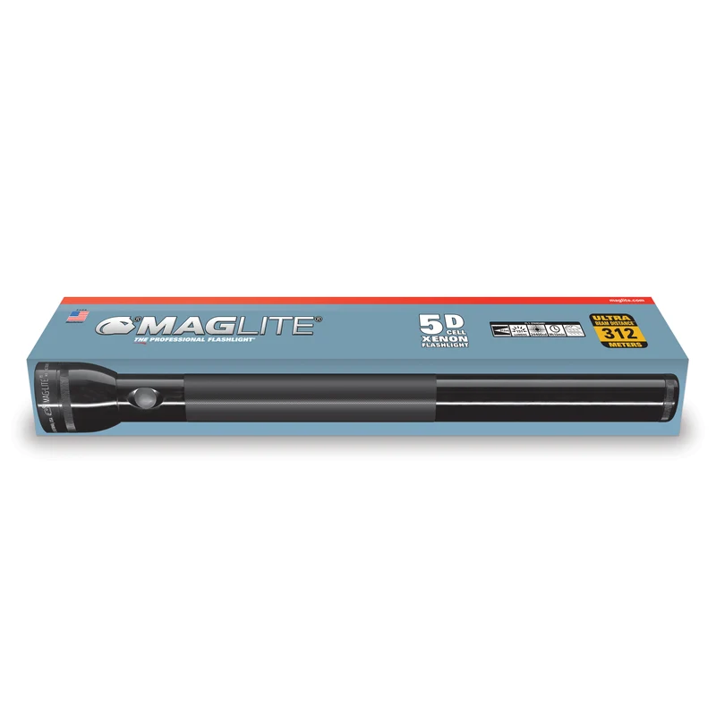 Maglite® Classic 5D Glühbirnen-Taschenlampe – 312 Meter Leuchtweite, bis zu 9 Stunden 15 Minuten Laufzeit & 151 Lumen