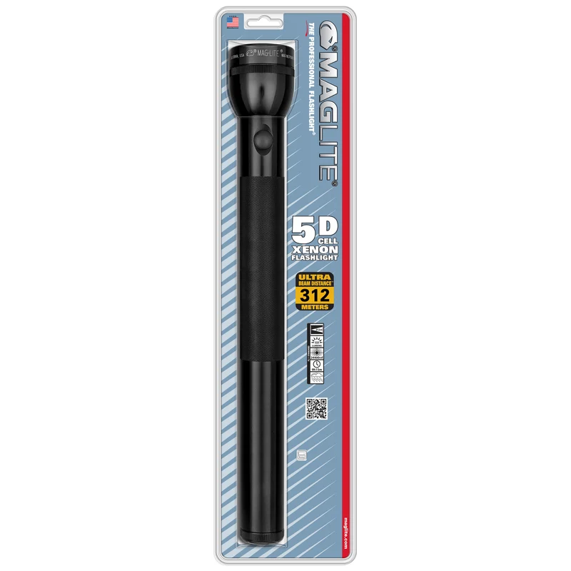 Maglite® Classic 5D Glühbirnen-Taschenlampe – 312 Meter Leuchtweite, bis zu 9 Stunden 15 Minuten Laufzeit & 151 Lumen