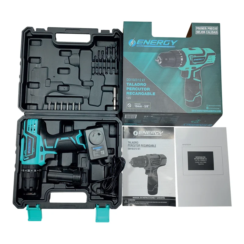 TALADRO PERCUTOR RECARGABLE ENERGY 10MM 12V CON MALETÍN