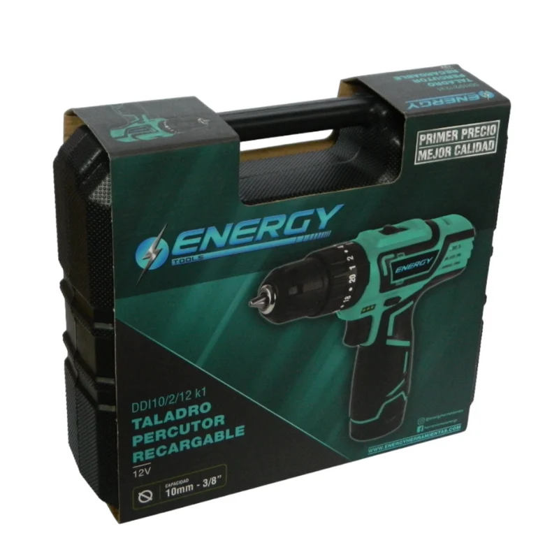 TALADRO PERCUTOR RECARGABLE ENERGY 10MM 12V CON MALETÍN