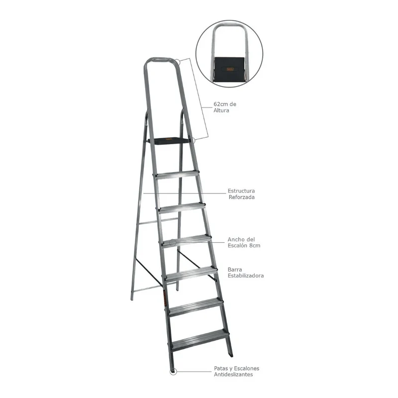 ESCALERA REFORZADA DE ALUMINIO BLACK&DECKER, 7 ESCALONES, 150 KG