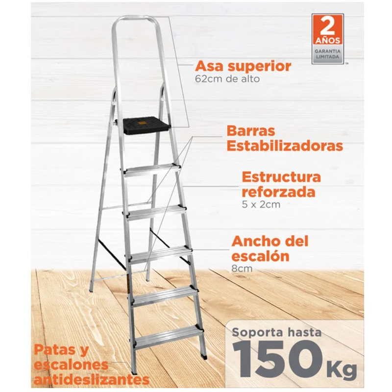 ESCALERA REFORZADA DE ALUMINIO BLACK&DECKER, 7 ESCALONES, 150 KG