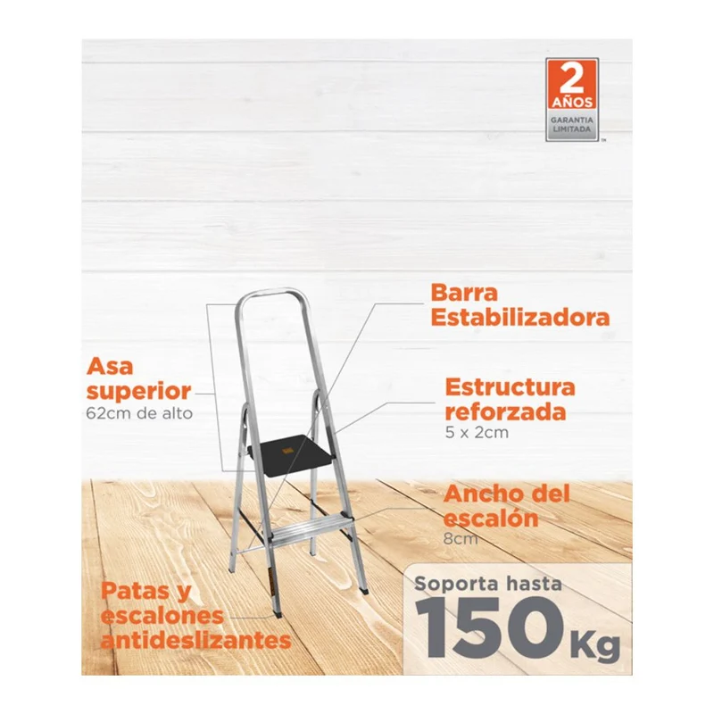 ESCALERA REFORZADA DE ALUMINIO BLACK&DECKER, 2 ESCALONES, 150KG