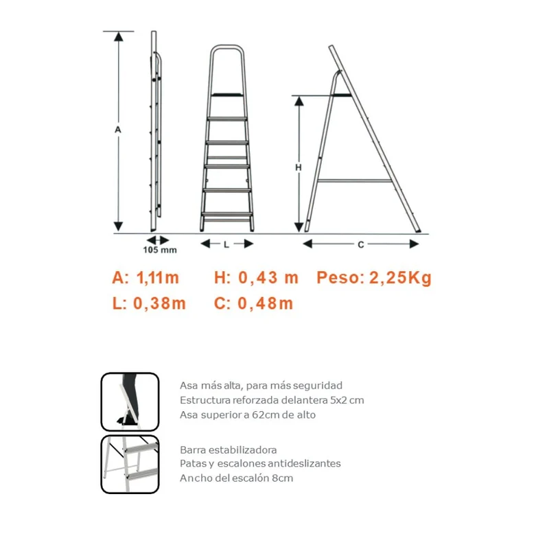 ESCALERA REFORZADA DE ALUMINIO BLACK&DECKER, 2 ESCALONES, 150KG