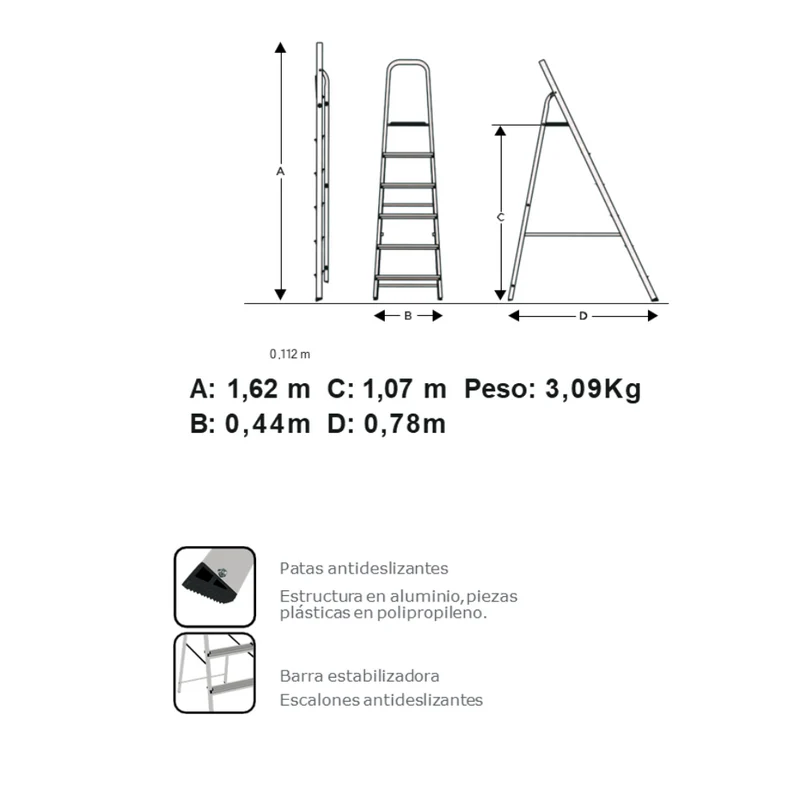 ESCALERA REFORZADA DE ALUMINIO BLACK&DECKER, 5 ESCALONES, 120 KG