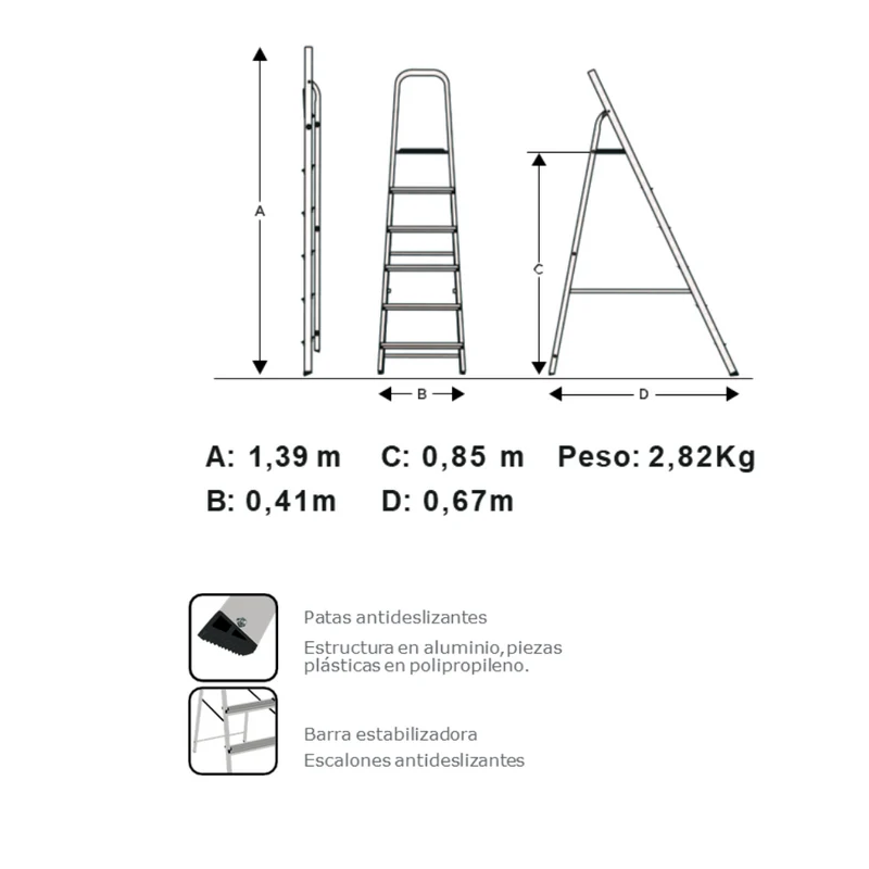 ESCALERA REFORZADA DE ALUMINIO BLACK&DECKER, 4 ESCALONES, 120 KG