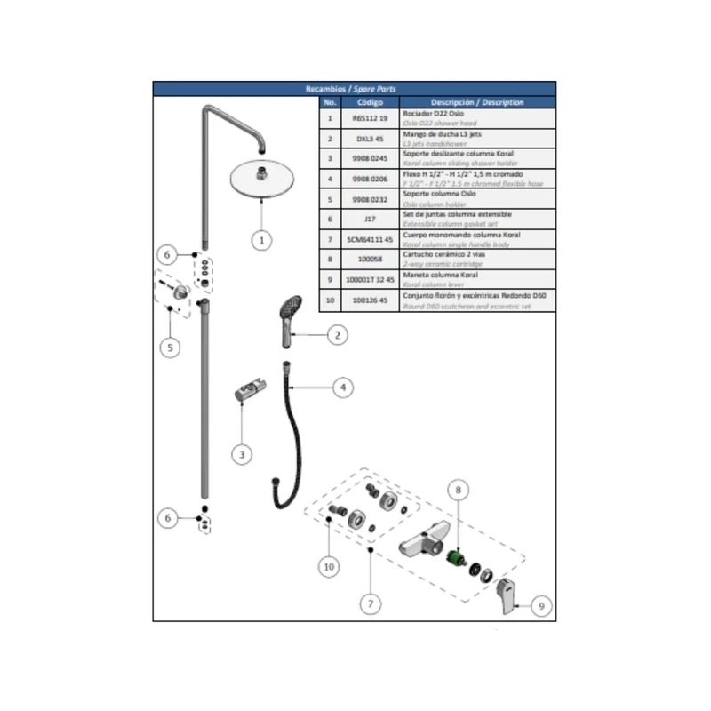 COLUMNA EXT. MONOCOMANDO EXTENSIBLE CON KIT