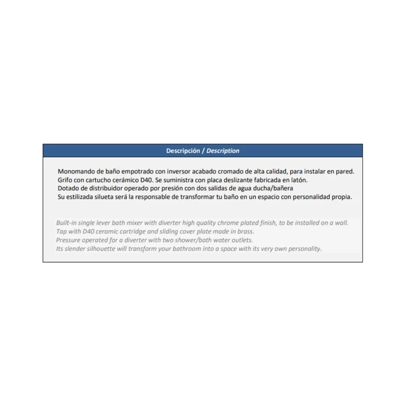 MONOCOMANDO P/ BAÑO EMPOTRADO C/ DESVIADOR GE2