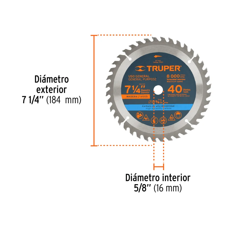 HOJA SIERRA P/CIRCULAR 7 1/4 40DPP - 16M
