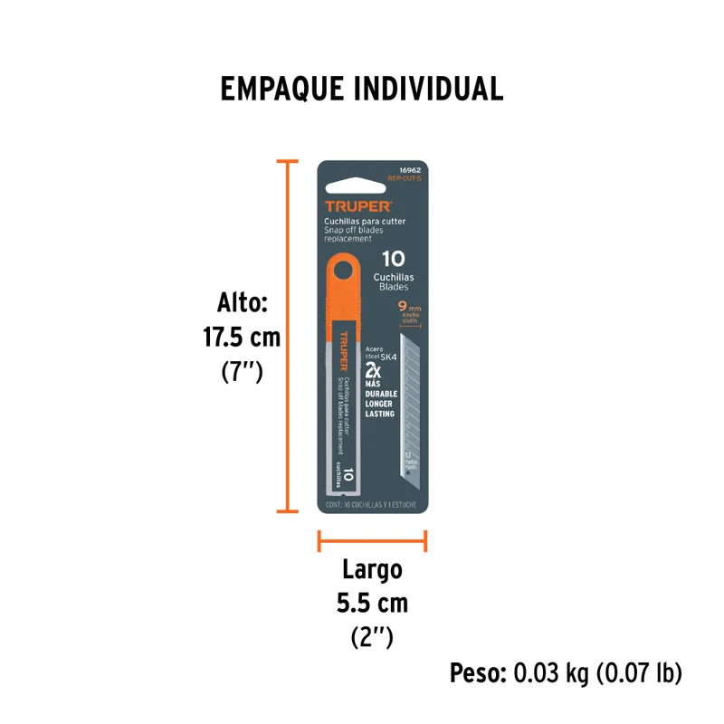 ESTUCHE C/ 10 CUCHILLAS SK4 DE 9 MM PARA CUTTER, TRUPER