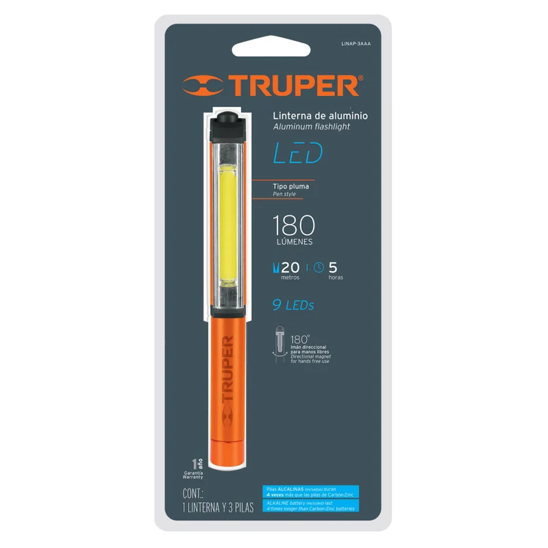 LINTERNA ALUM TIPO PLUMA 9LEDS 180 LUME