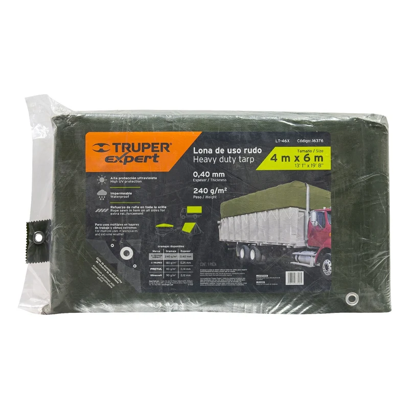 LONA USO RUDO TRUPER 4 X 6 M VERDE OLIVO