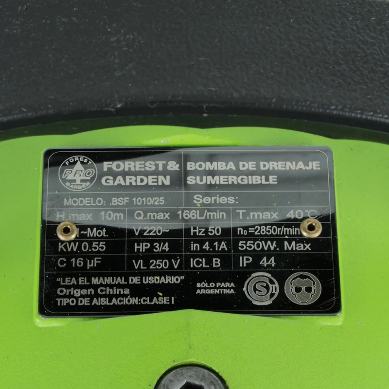 BOMBA DE DRENAJE SUMERGIBLE FOREST & GARDEN 3/4HP