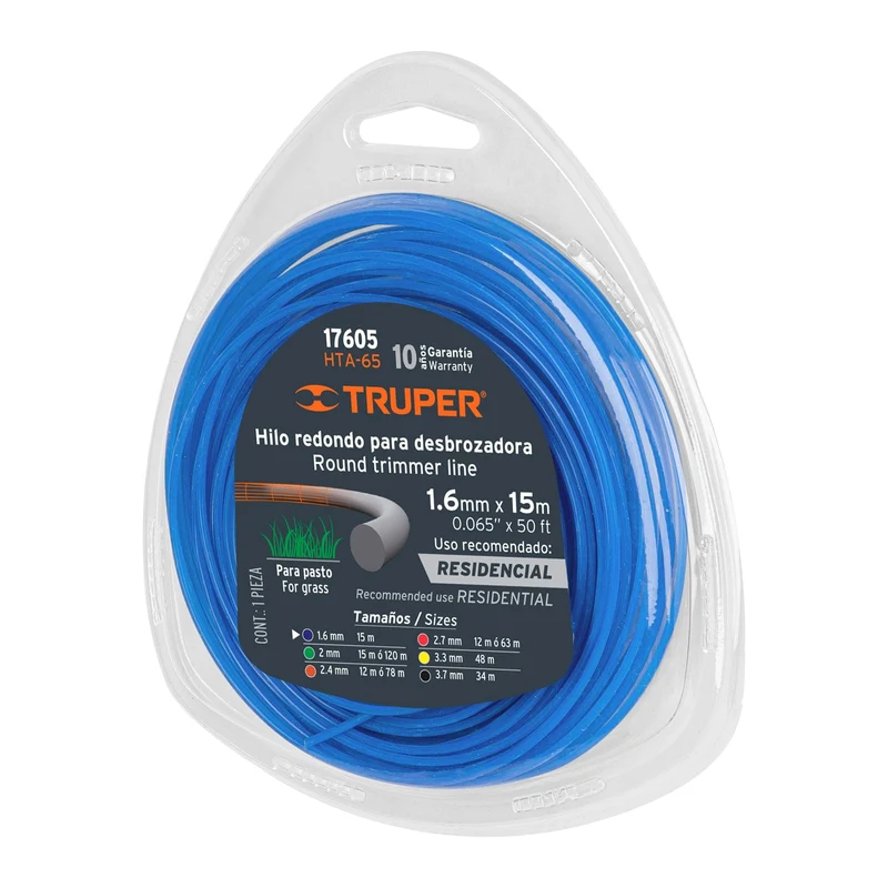 ROLLO DE HILO REDONDO TRUPER PARA DESBROZADORA, 1.6 MM X 15 M