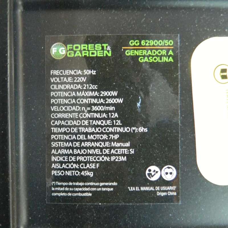 GENERADOR A GASOLINA FOREST & GARDEN 7HP-2900W, 4T.