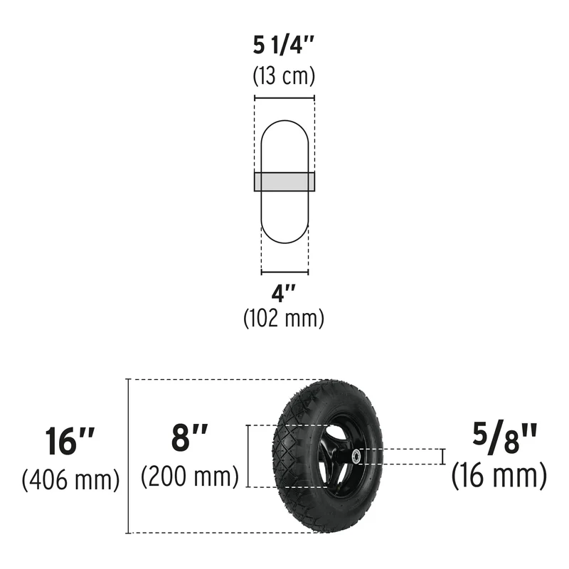 LLANTA COMPLETA NEUMÁTICA PRETUL 16", EJE Y BALEROS