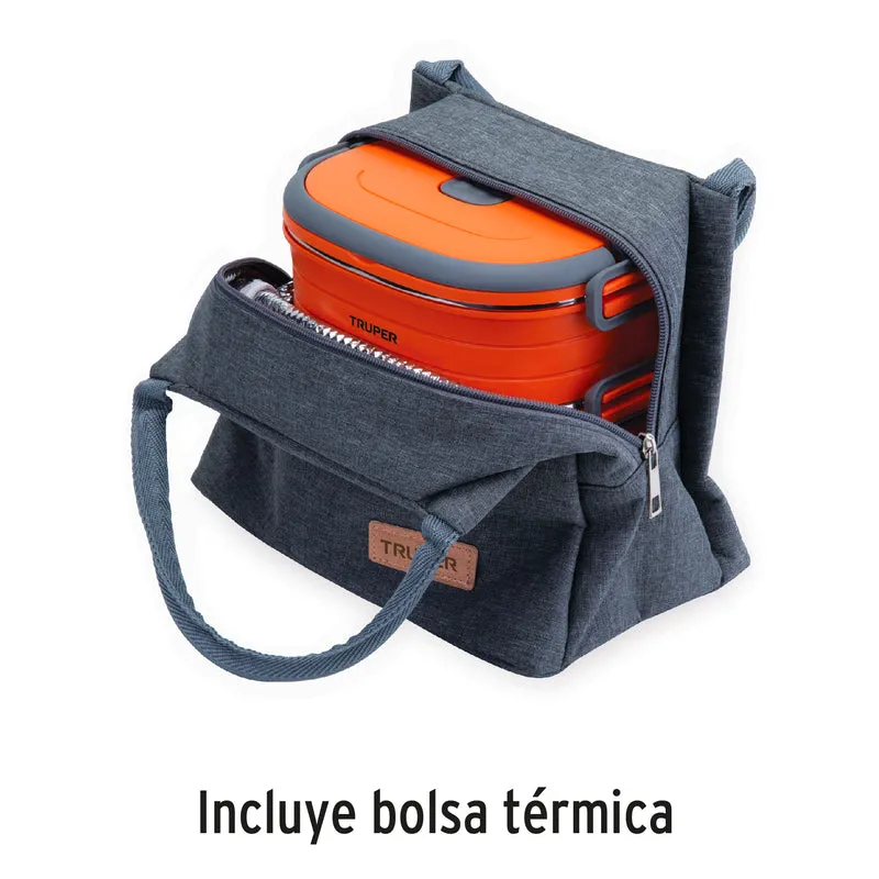LONCHERA TÉRMICA CON 3 CONTENEDORES DE ACERO INOXIDABLE, TRUPER