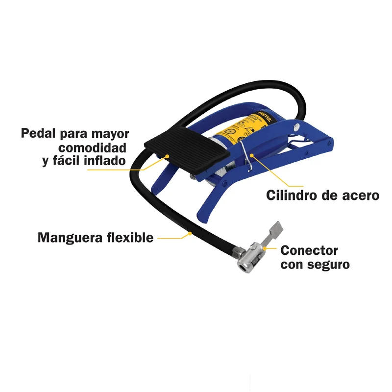 BOMBA DE PEDAL PARA INFLAR, 58 PSI, PRETUL