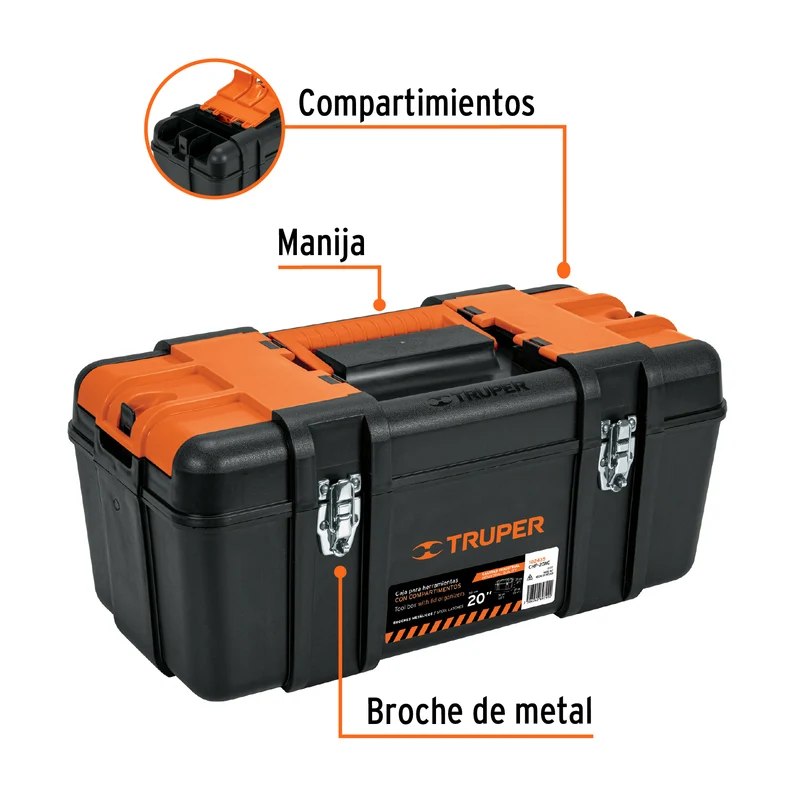 CAJA PARA HERRAMIENTA TRUPER DE 20", CON COMPARTIMENTOS