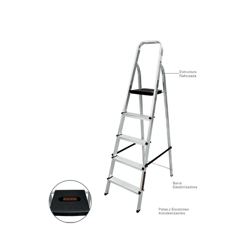 ESCALERA REFORZADA DE ALUMINIO BLACK&DECKER, 3 ESCALONES, 120 KG
