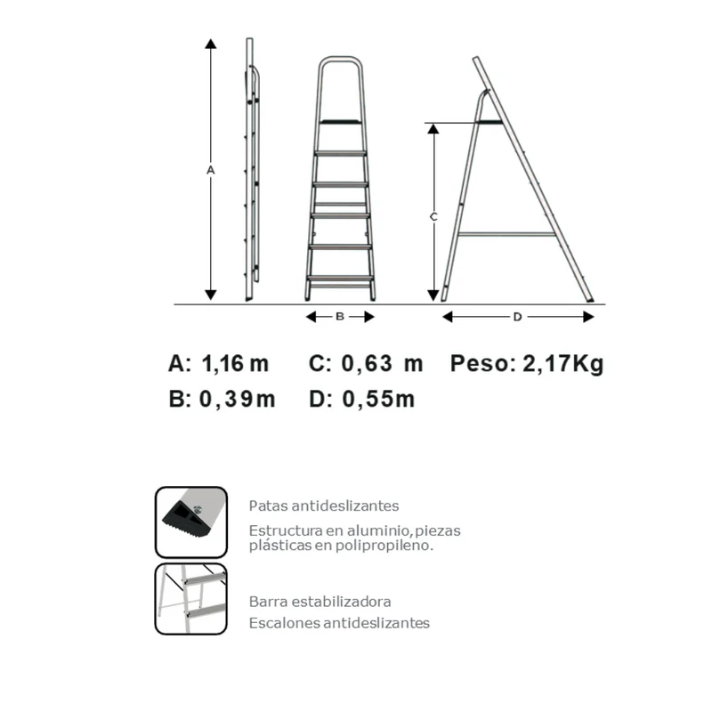 ESCALERA REFORZADA DE ALUMINIO BLACK&DECKER, 3 ESCALONES, 120 KG