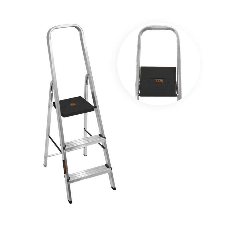 ESCALERA REFORZADA DE ALUMINIO BLACK&DECKER, 3 ESCALONES, 150 KG
