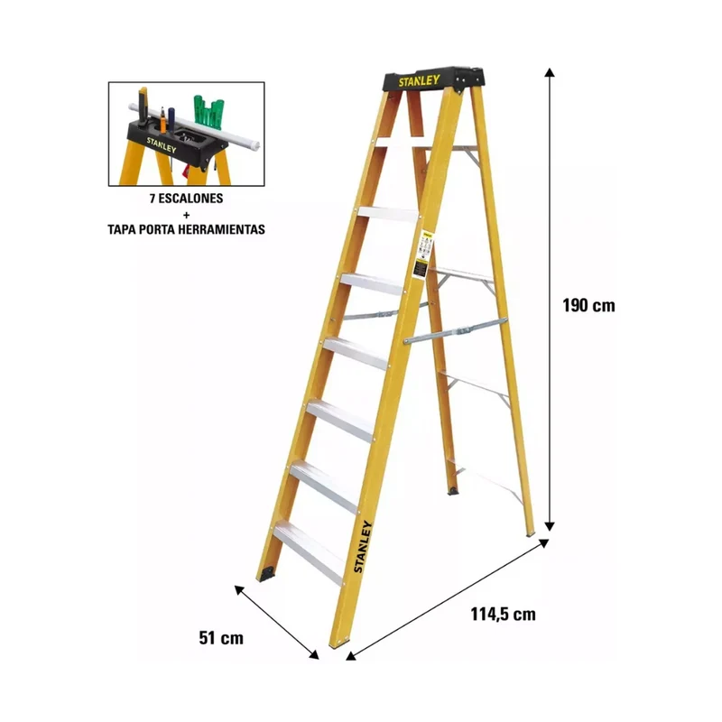 ESCALERA STANLEY DE FIBRA DE VIDRIO, TIPO TIJERA, 7 ESCALONES