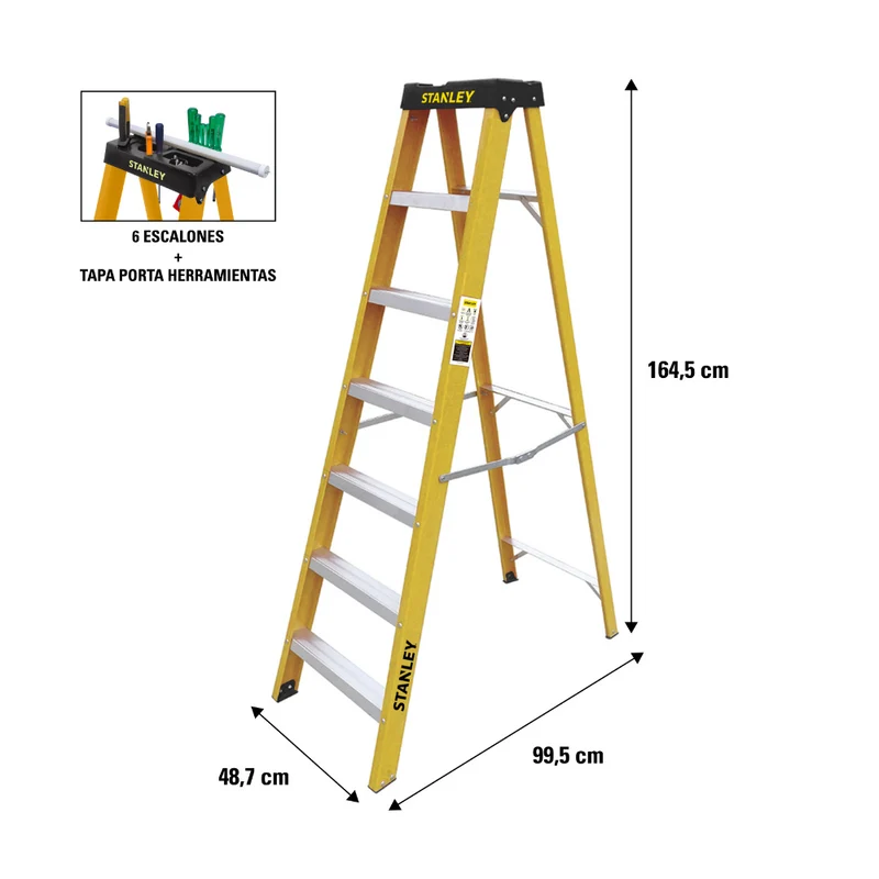 ESCALERA STANLEY DE FIBRA DE VIDRIO, TIPO TIJERA, 6 ESCALONES