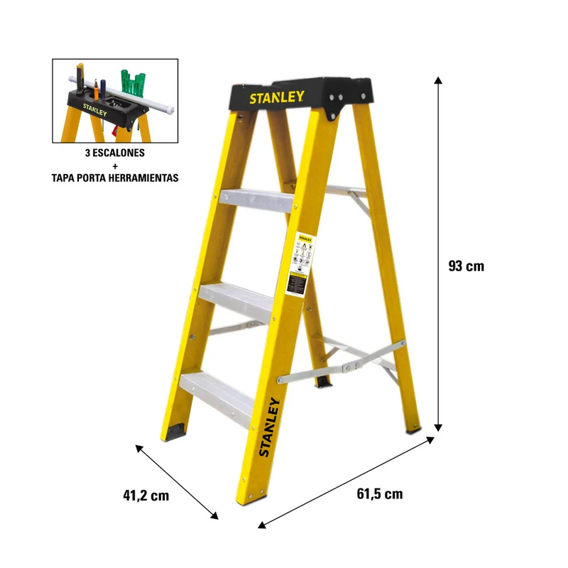 ESCALERA STANLEY DE FIBRA DE VIDRIO, TIPO TIJERA, 3 ESCALONES