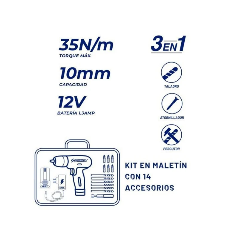 TAL. RECARG. 12V C/BAT 1,5AH + CARG 2A