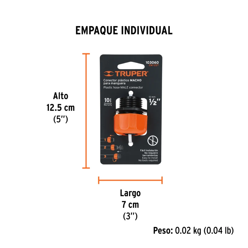CONECTOR MACHO 1/2" DE ABS C/TUERCA DE AJUSTE MANUAL