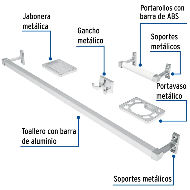 JUEGO DE 5 ACCESORIOS P/ BAÑO METALICOS, FOSET