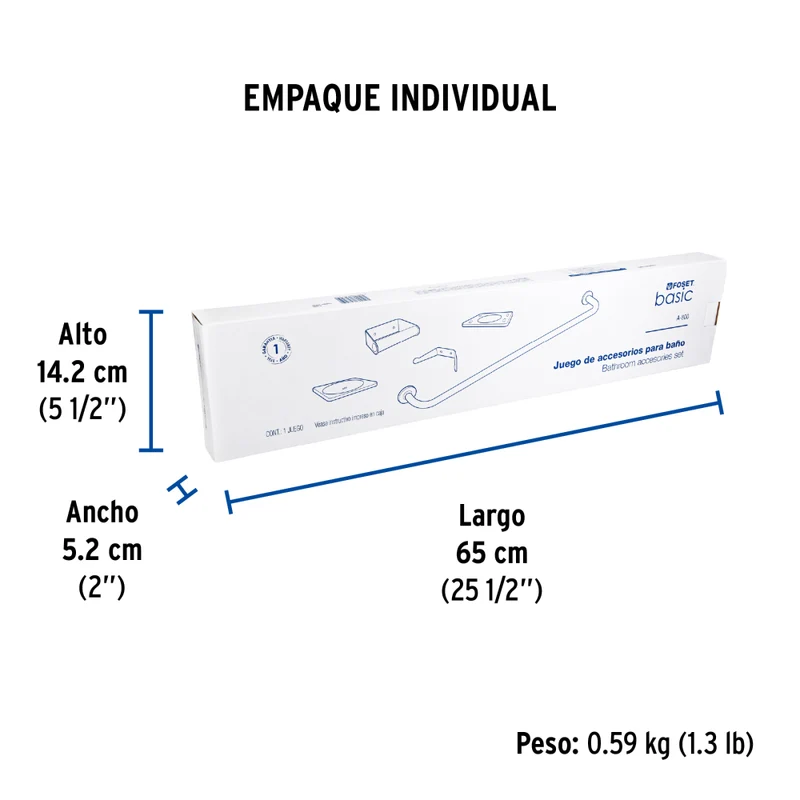 JUEGO DE 5 ACCESORIOS P/ BAÑO ACERO INOX, FOSET