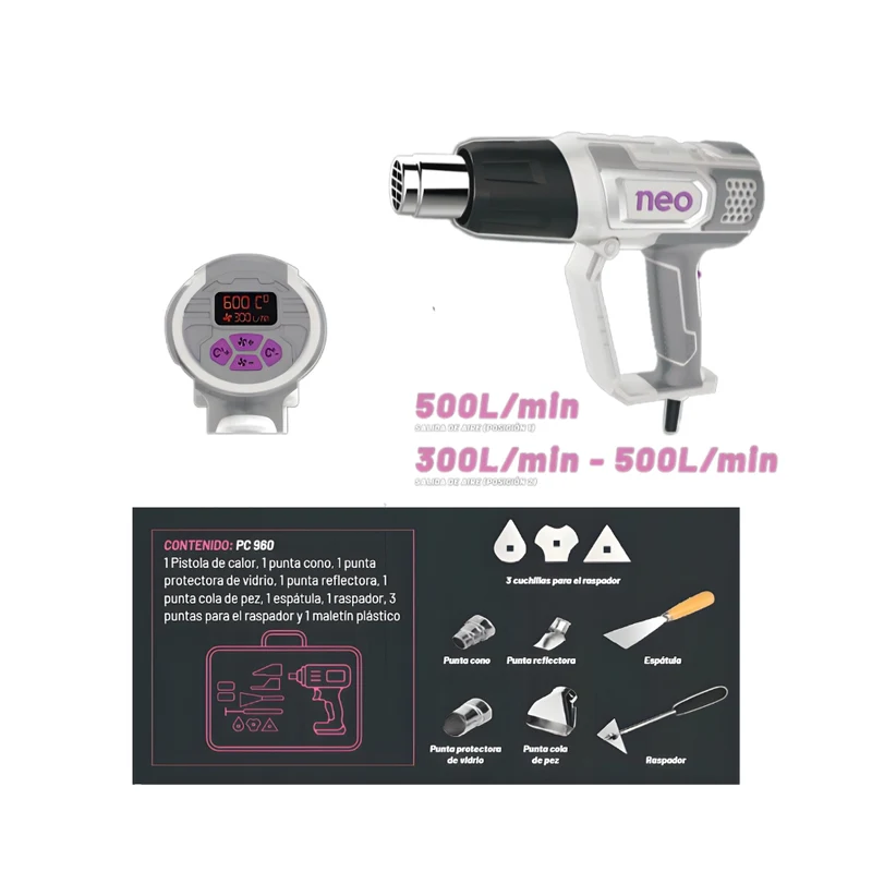 PISTOLA DE CALOR 2000W C/ACC NEO