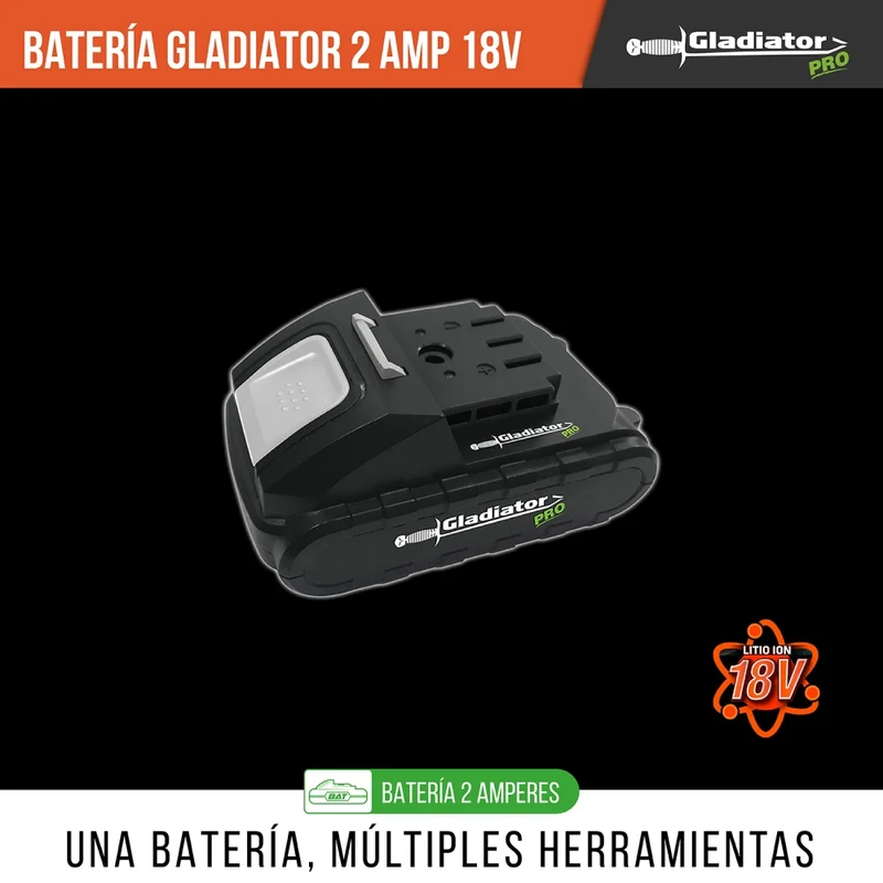BATERÍA RECARGABLE GLADIATOR 18V 2A, LITIO