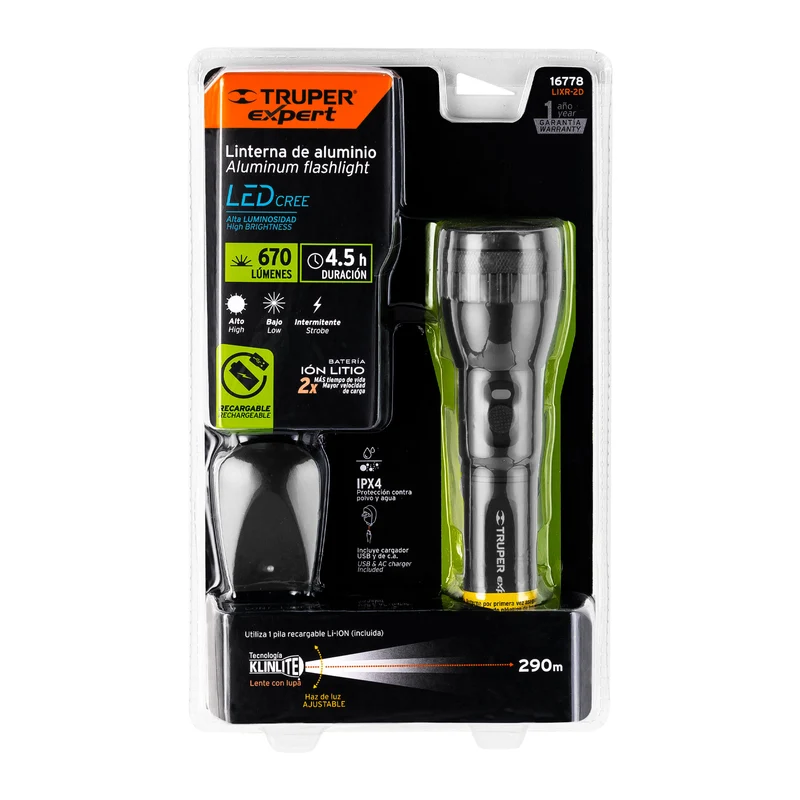 LINTERNA LED DE ALUMINIO TRUPER 670 LM, RECARGABLE